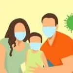 family with protective face masks