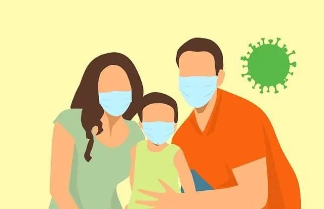 family with protective face masks